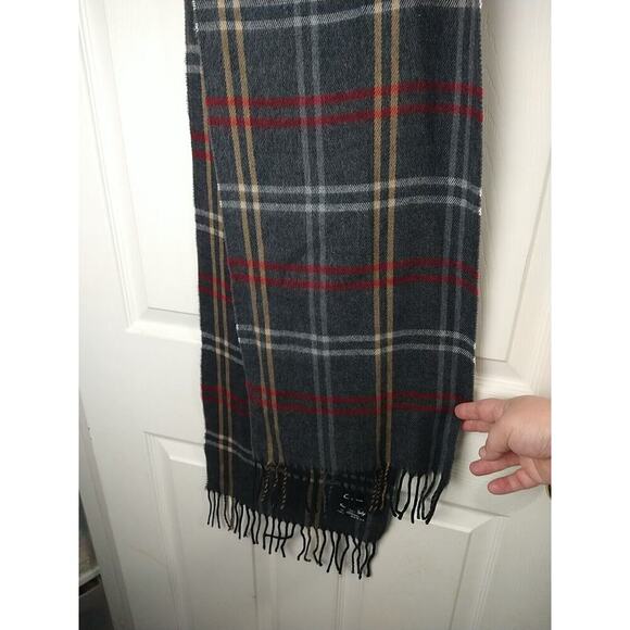 Cejon Unisex Scarf Grey Plaid End Fringe Made In Italy - Picture 2 of 6